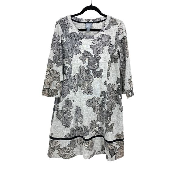 Rabbit Rabbit Rabbit Designs Dress Womens Sz L 3/4 Sleeve Gray Paisley Floral - Picture 1 of 5
